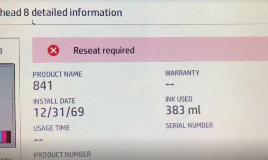 HP PageWide XL Voltage Leak Error – Reseat Printhead